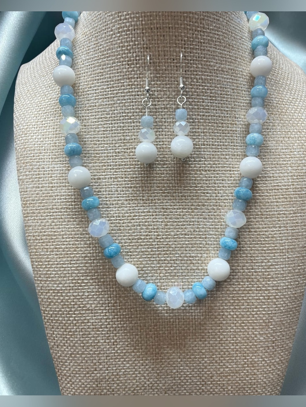 Aquamarine & White Jade Necklace Set